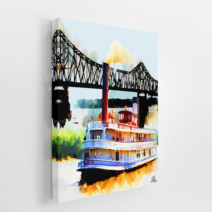 River Steamboat Nautical Wall Art Canvas Print Side View Wrapped