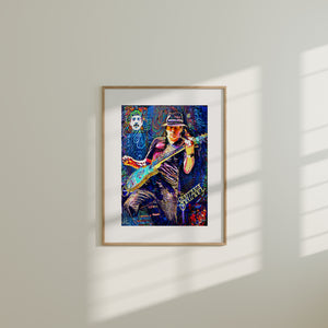Music Wall Art Canvas Print of Carlos Santana mid-performance, capturing the emotion and energy of a Latin rock legend.
