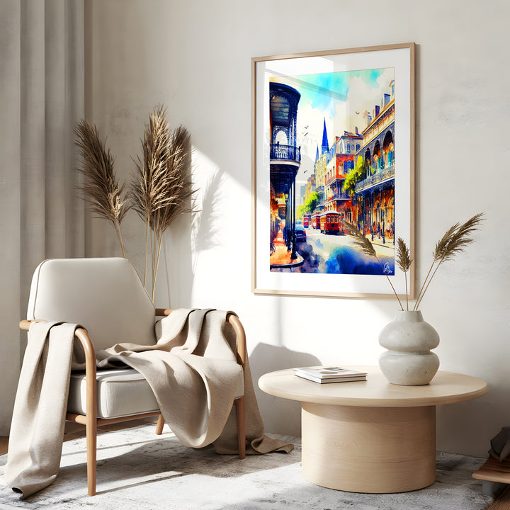 St. Charles Way New Orleans Wall Art Canvas Print Gold Frame Side View