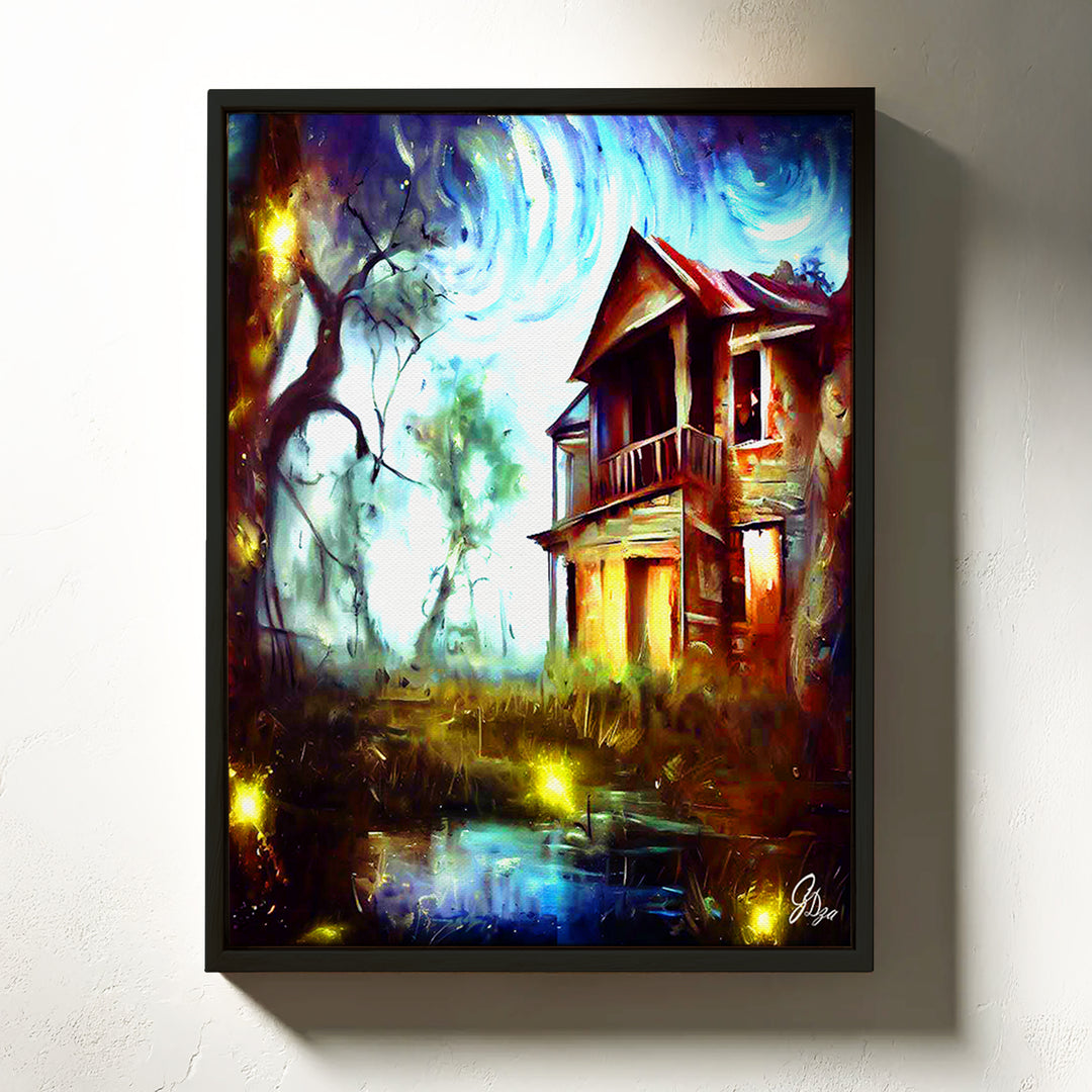 Swamp House Nature Wall Art Canvas Print Front View Floating Frame