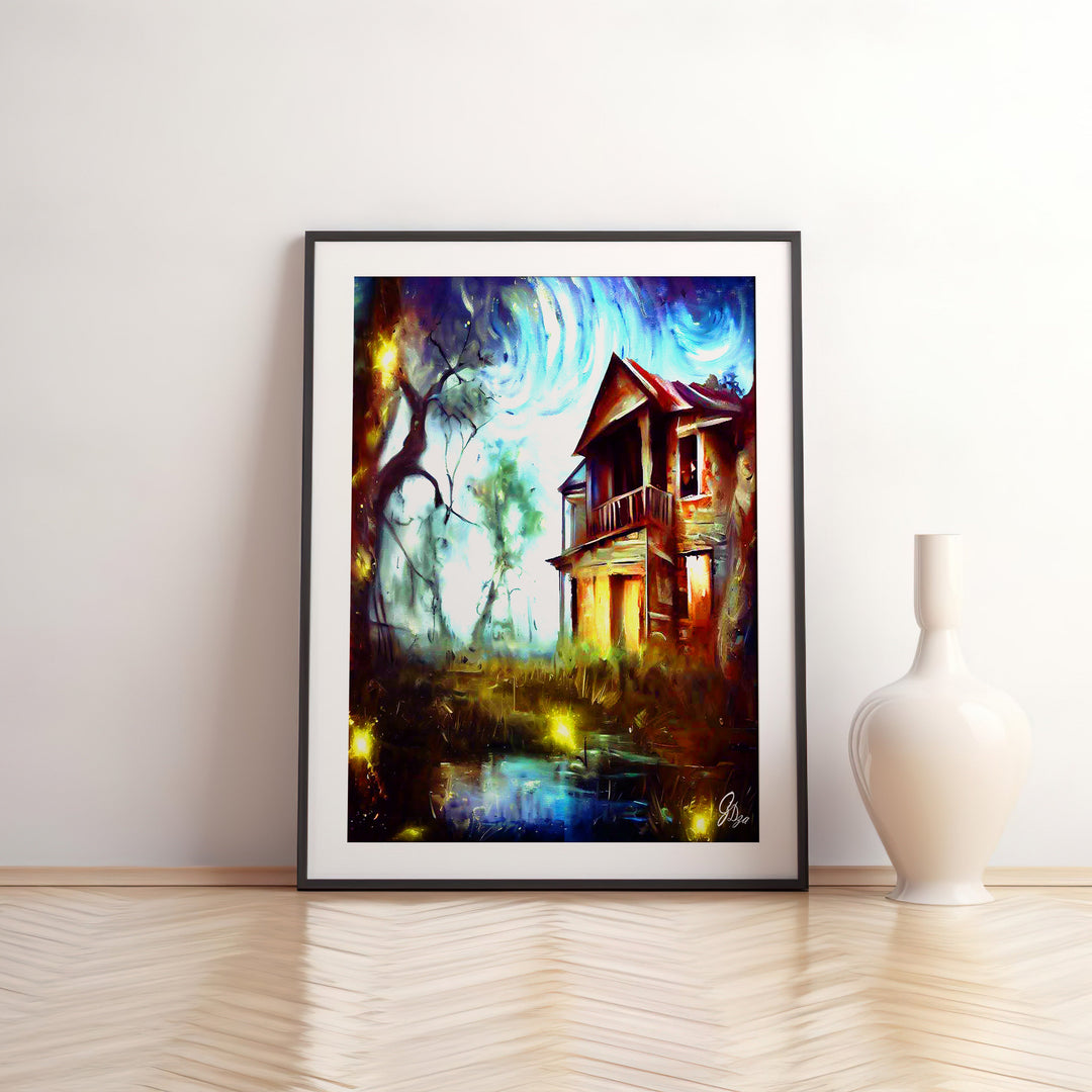 Swamp House Nature Wall Art Canvas Print Front View Matted