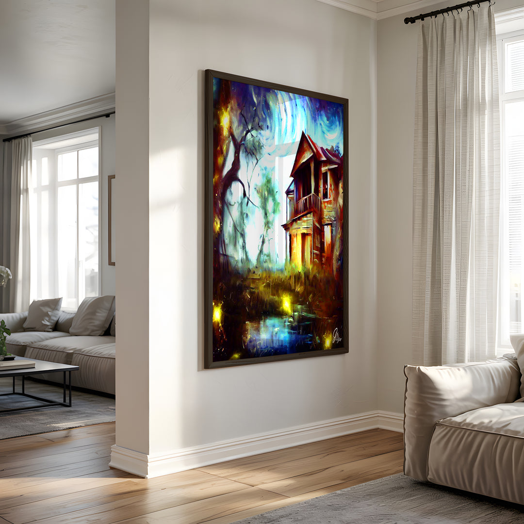 Swamp House Nature Wall Art Canvas Print Side View Black Frame