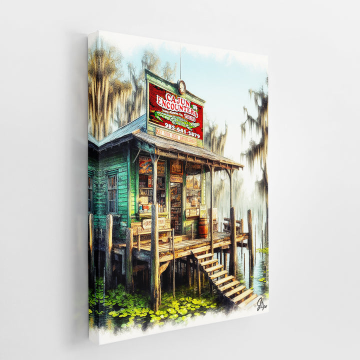 The Cajun Encounters Landscape Wall Art Canvas Print Side View Wrapped