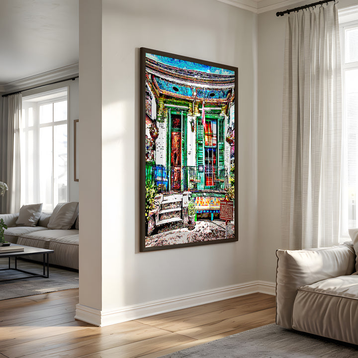 The Offbeat Marigny New Orleans Wall Art Canvas Print Side View Black Frame