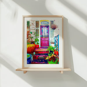 Elegant New Orleans French Quarter Architecture Art Print featuring a vintage Creole townhouse with ornate details.