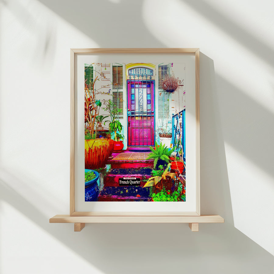 Elegant New Orleans French Quarter Architecture Art Print featuring a vintage Creole townhouse with ornate details.