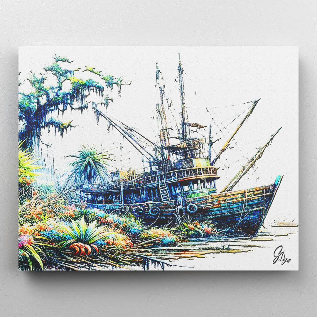 Shrimp Boat Morgan Nautical Wall Art Canvas Print Front View Wrapped