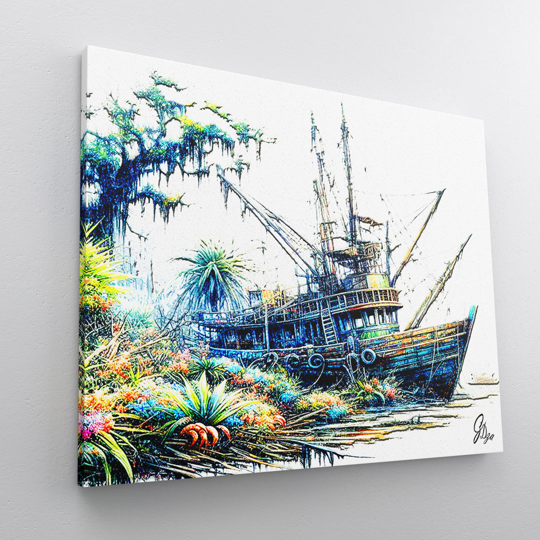 Shrimp Boat Morgan Nautical Wall Art Canvas Print Side View Wrapped