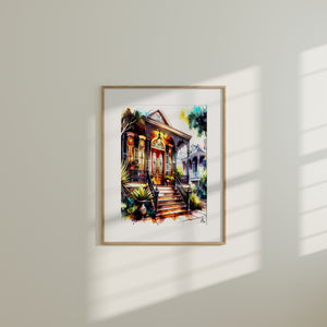 New Orleans Wall Art Print featuring the historic charm of the Garden District with elegant oak-lined streets and vintage homes.
