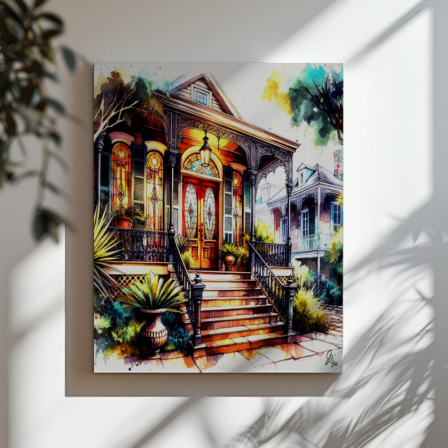 Architectural New Orleans Wall Art Print capturing the timeless beauty of Victorian mansions and Southern facades.