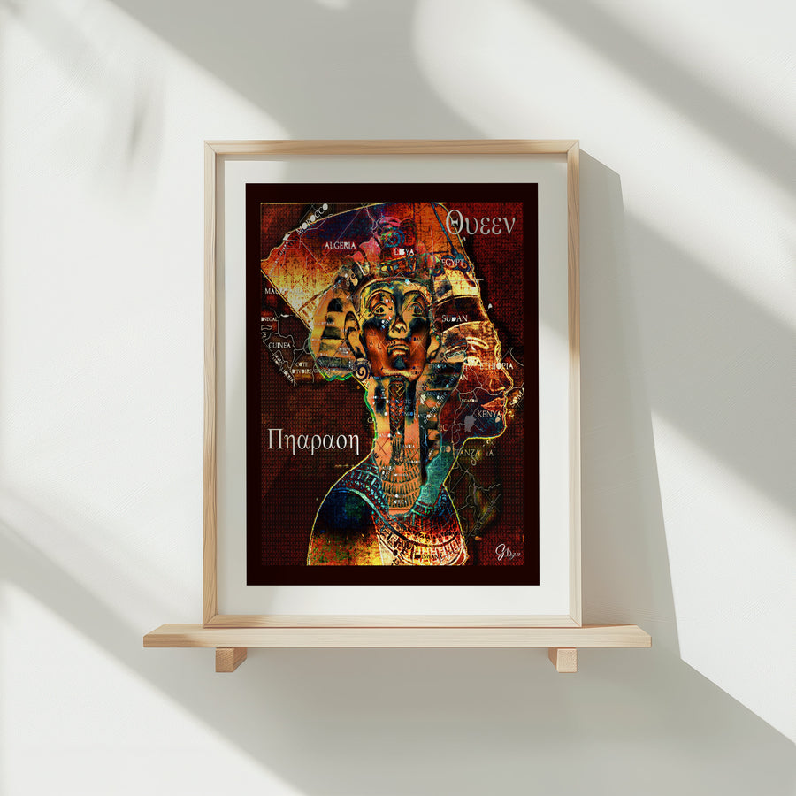 The Pharaoh Queen Nefertiti Egyptian Queen Canvas Print with intricate headdress and elegant side profile against a textured backdrop