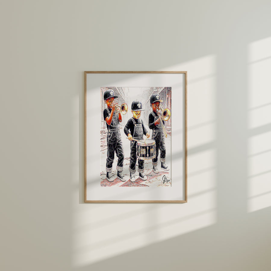 New Orleans Jazz Musician Canvas Print featuring three street performers in the French Quarter, capturing the soulful rhythm of the Crescent City.