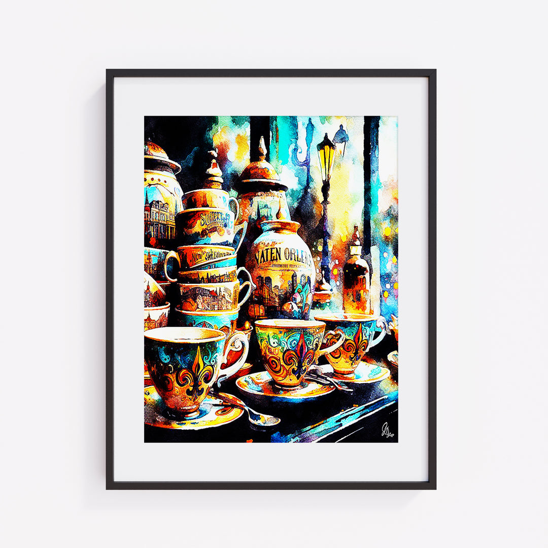 Yellow Tea Cups Kitchen Wall Art Canvas Print Front View