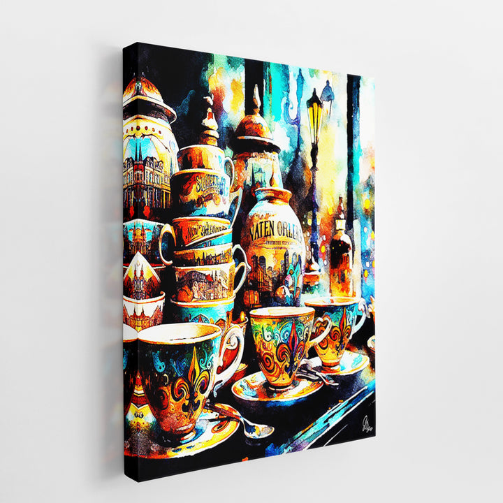 Yellow Tea Cups Kitchen Wall Art Canvas Print Side View Wrapped